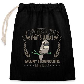 Feathers and Joy - Tawny Frogmouth - Closable cotton gift bag (25x30cm) - black - Front