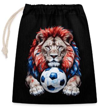 Lion Football Colorful Croatia Animal Design Print - Closable cotton gift bag (25x30cm) - black - Front