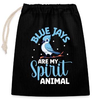 Favourite animal - Blue jay - Closable cotton gift bag (25x30cm) - black - Front