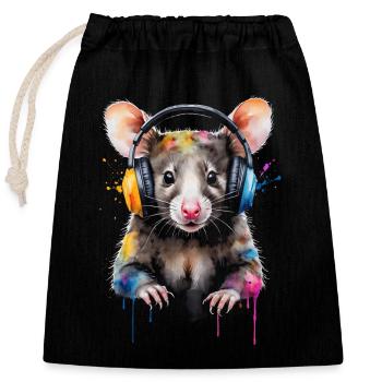 Casque Opossum Imprimé de conception animale colorée - Sac cadeau en coton avec cordon (25 x 30 cm) - noir - Devant