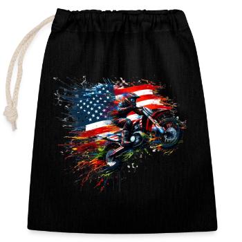 Independence Day Motocross American Flag - Closable cotton gift bag (25x30cm) - black - Front