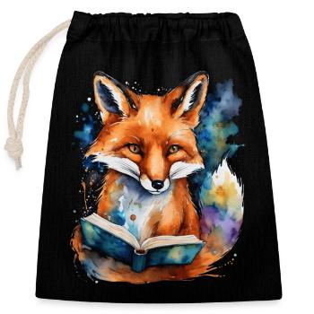 Fuchs Lesen Buch Bunt Tier Design Print - Verschließbarer Geschenkbeutel aus Baumwolle (25x30cm) - Schwarz - Vorne