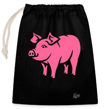 Pink Pig: pink pig is piggy stylish! - Closable cotton gift bag (25x30cm) - black - Front