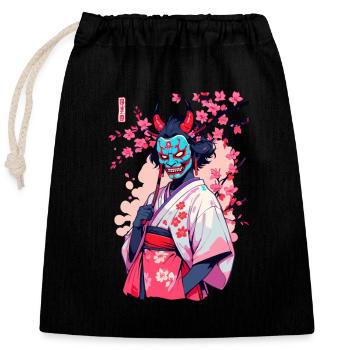 Oni Samouraï Vaporwave Esthétique Japon Culture - Sac cadeau en coton avec cordon (25 x 30 cm) - noir - Devant
