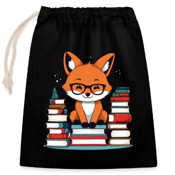 Niedlicher Buch Liebhaber Fuchs Mit Brille - Verschließbarer Geschenkbeutel aus Baumwolle (25x30cm) - Schwarz - Vorne