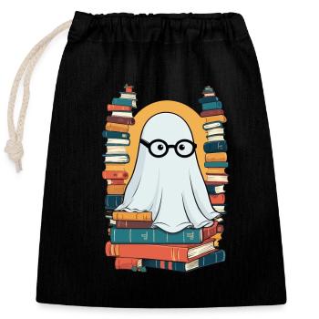 Lesendes Halloween Gespenst Buchliebhaber Stil - Verschließbarer Geschenkbeutel aus Baumwolle (25x30cm) - Schwarz - Vorne