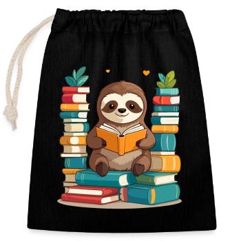 Drôle Livre Amoureux Paresseux Conception Mignonne - Sac cadeau en coton avec cordon (25 x 30 cm) - noir - Devant