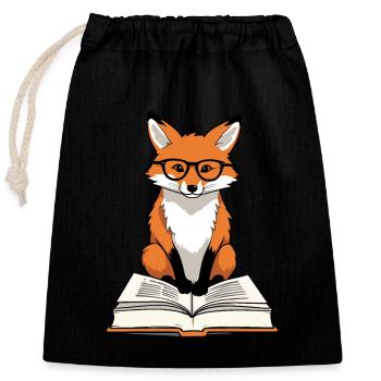 Niedlicher Buch Liebhaber Fuchs Mit Brille - Verschließbarer Geschenkbeutel aus Baumwolle (25x30cm) - Schwarz - Vorne