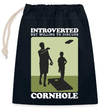 Cornhole Player Blind Hole Sac de haricots cadeau - Sac cadeau en coton avec cordon (25 x 30 cm) - bleu marine - Devant