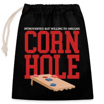 Cornhole Spieler | Sackloch Bean Bag Geschenk - Verschließbarer Geschenkbeutel aus Baumwolle (25x30cm) - Schwarz - Vorne