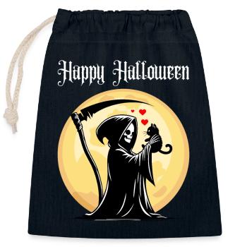Happy Halloween Grim Reaper Cat Cute Full Moon - Closable cotton gift bag (25x30cm) - navy - Front