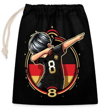 8 Years Boy Soccer Black Red Gold - Closable cotton gift bag (25x30cm) - black - Front