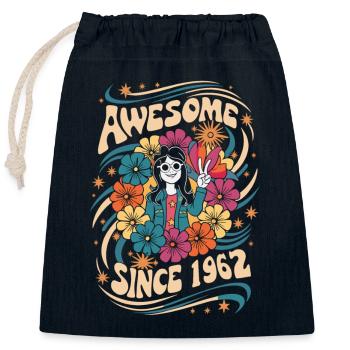 Vintage 1962 Hippie Anniversaire Rétro Fleurs - Sac cadeau en coton avec cordon (25 x 30 cm) - bleu marine - Devant
