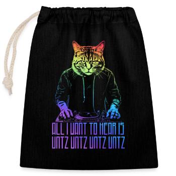 Disco-Katze Hardcore-Rave Musik Raver EDM DJ - Verschließbarer Geschenkbeutel aus Baumwolle (25x30cm) - Schwarz - Vorne