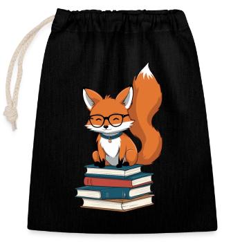Niedlicher Buch Liebhaber Lustiger Bücher Fuchs - Verschließbarer Geschenkbeutel aus Baumwolle (25x30cm) - Schwarz - Vorne