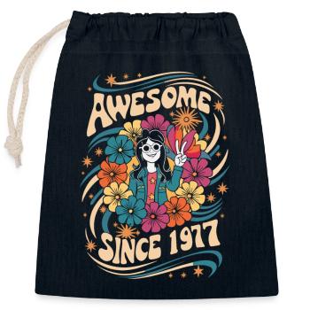 Vintage 1977 Hippie Anniversaire Rétro Fleurs - Sac cadeau en coton avec cordon (25 x 30 cm) - bleu marine - Devant