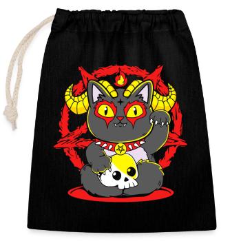 Maneki Neko Japan Glücksbringer - Verschließbarer Geschenkbeutel aus Baumwolle (25x30cm) - Schwarz - Vorne