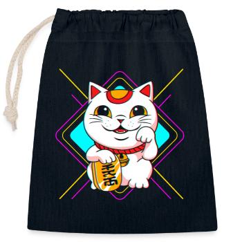 Maneki Neko Japan Glücksbringer - Verschließbarer Geschenkbeutel aus Baumwolle (25x30cm) - Navy - Vorne