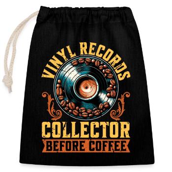 Disques vinyles Musique rétro Amateur de café Collector - Sac cadeau en coton avec cordon (25 x 30 cm) - noir - Devant