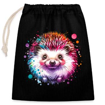 Hedgehog - Closable cotton gift bag (25x30cm) - black - Front
