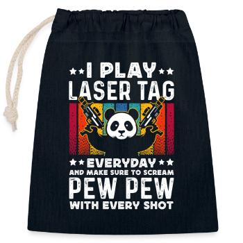 Laser Tag Panda Pew Pew Retro Lasertag Geschenk - Verschließbarer Geschenkbeutel aus Baumwolle (25x30cm) - Navy - Vorne