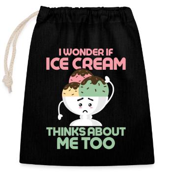 Je me demande si Ice Cream pense aussi à moi Cone Sc - Sac cadeau en coton avec cordon (25 x 30 cm) - noir - Devant