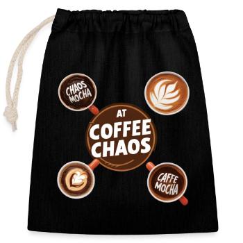 KAFFEE-CHAOS - Verschließbarer Geschenkbeutel aus Baumwolle (25x30cm) - Schwarz - Vorne
