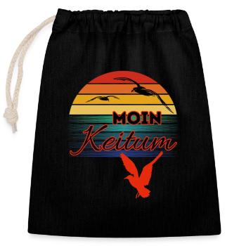 Moin Keitum avec mouette dans le style rétro-Sylt-Keitum - Sac cadeau en coton avec cordon (25 x 30 cm) - noir - Devant