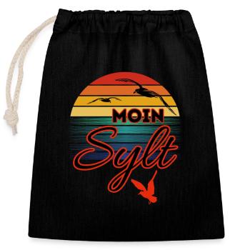 Moin Sylt avec mouette dans le style rétro Island Sylt - Sac cadeau en coton avec cordon (25 x 30 cm) - noir - Devant