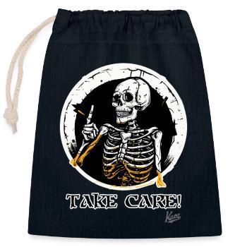 Skeleton Skull Council: Watch out! - Closable cotton gift bag (25x30cm) - navy - Front