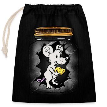Message dans une bouteille fromage souris souris rat salutation anniversaire - Sac cadeau en coton avec cordon (25 x 30 cm) - noir - Devant