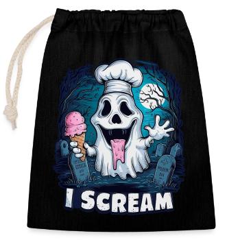 Ghost - Ice cream and humor - Closable cotton gift bag (25x30cm) - black - Front