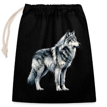 Wolf design Wolfsliebhaber Majestätischer Wolf - Verschließbarer Geschenkbeutel aus Baumwolle (25x30cm) - Schwarz - Vorne