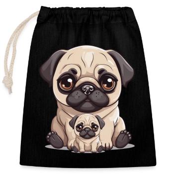 Mops Hund Hunde Mama Kind Baby Hunde - Verschließbarer Geschenkbeutel aus Baumwolle (25x30cm) - Schwarz - Vorne
