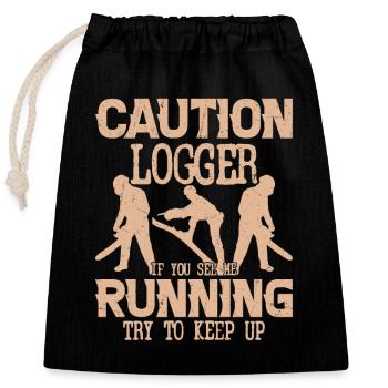 Attention Logger si vous me voyez courir Lumberjack L - Sac cadeau en coton avec cordon (25 x 30 cm) - noir - Devant