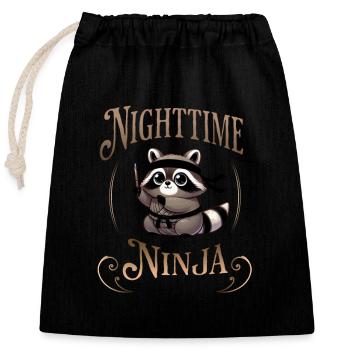 Ninja Waschbär - Verschließbarer Geschenkbeutel aus Baumwolle (25x30cm) - Schwarz - Vorne