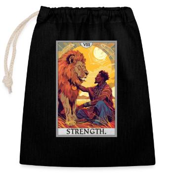Tarotkarten Tarotkarte Strength Kraft - Verschließbarer Geschenkbeutel aus Baumwolle (25x30cm) - Schwarz - Vorne