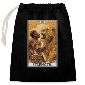 Tarotkarten Tarotkarte Strength Kraft - Verschließbarer Geschenkbeutel aus Baumwolle (25x30cm) - Schwarz - Vorne