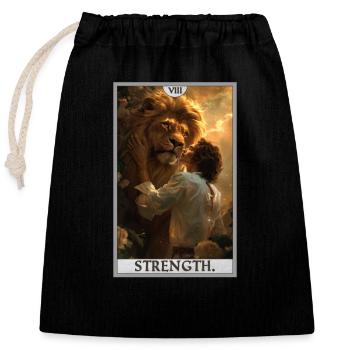 Tarotkarten Tarotkarte Strength Kraft - Verschließbarer Geschenkbeutel aus Baumwolle (25x30cm) - Schwarz - Vorne
