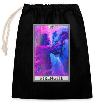 Tarotkarten Tarotkarte Strength Kraft - Verschließbarer Geschenkbeutel aus Baumwolle (25x30cm) - Schwarz - Vorne