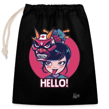 Fille japonaise avec masque Oni - Sac cadeau en coton avec cordon (25 x 30 cm) - noir - Devant