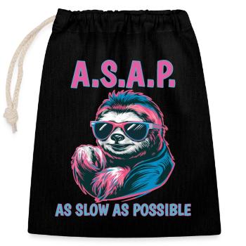 ASAP As Slow As Possible Funny Sloth - Closable cotton gift bag (25x30cm) - black - Front