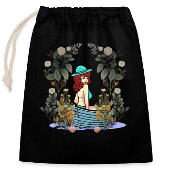 Sexy Sommerzeit Mädchen Boot Natur Blumen - Verschließbarer Geschenkbeutel aus Baumwolle (25x30cm) - Schwarz - Vorne