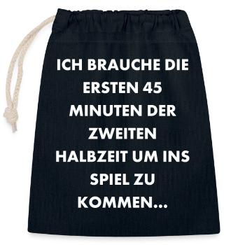 Zweite Halbzeit Fußball Experten Spruch - Verschließbarer Geschenkbeutel aus Baumwolle (25x30cm) - Navy - Vorne