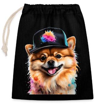 Pomeranian Pomeranian Snapback Cap Dog Print - Closable cotton gift bag (25x30cm) - black - Front