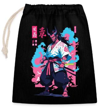 Samurai Oni Yokai Aesthetic Vaporwave Style - Closable cotton gift bag (25x30cm) - black - Front