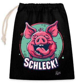 Lecker Essen und Trinken mit Schwein: Schleck! - Verschließbarer Geschenkbeutel aus Baumwolle (25x30cm) - Schwarz - Vorne