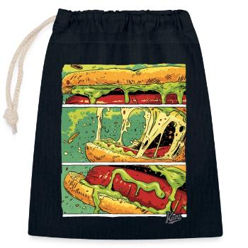 Planches BD : Saucisse monstre au fromage dans un petit pain - Sac cadeau en coton avec cordon (25 x 30 cm) - bleu marine - Devant