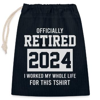 Retraité officiel 2024 - Sac cadeau en coton avec cordon (25 x 30 cm) - bleu marine - Devant