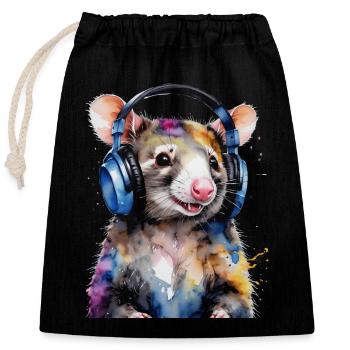 Casque Opossum Imprimé de conception d’animaux colorés - Sac cadeau en coton avec cordon (25 x 30 cm) - noir - Devant